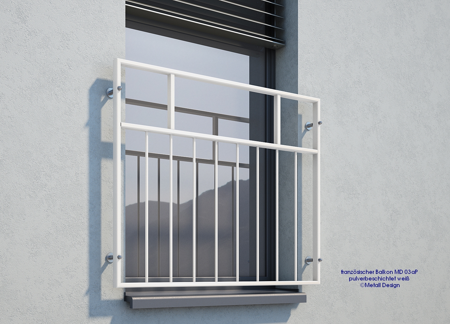 französischer Balkon pulverbeschichtet MD 03aP weiß RAL9016