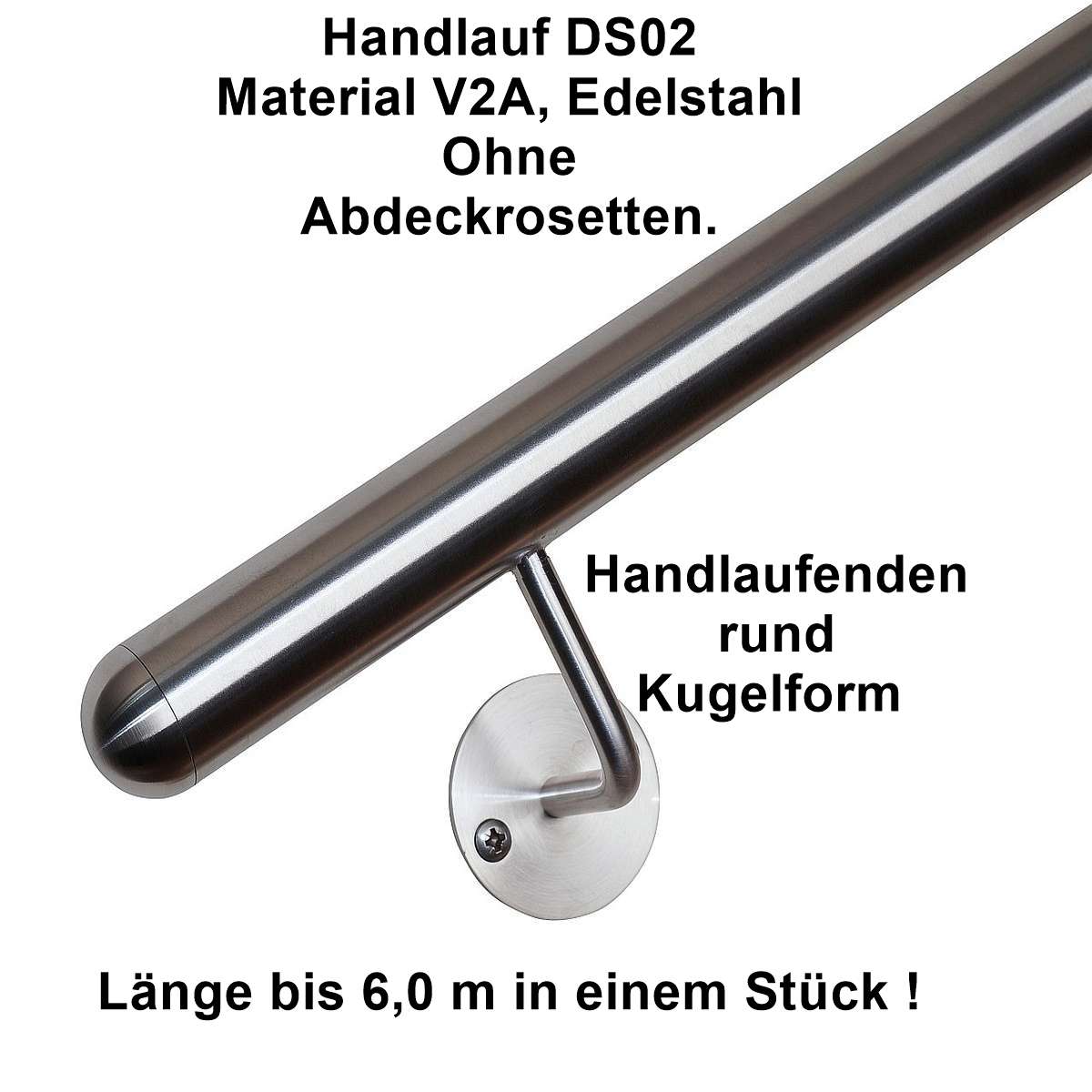 Handlauf Edelstahl DS02 mit runden Endkappen