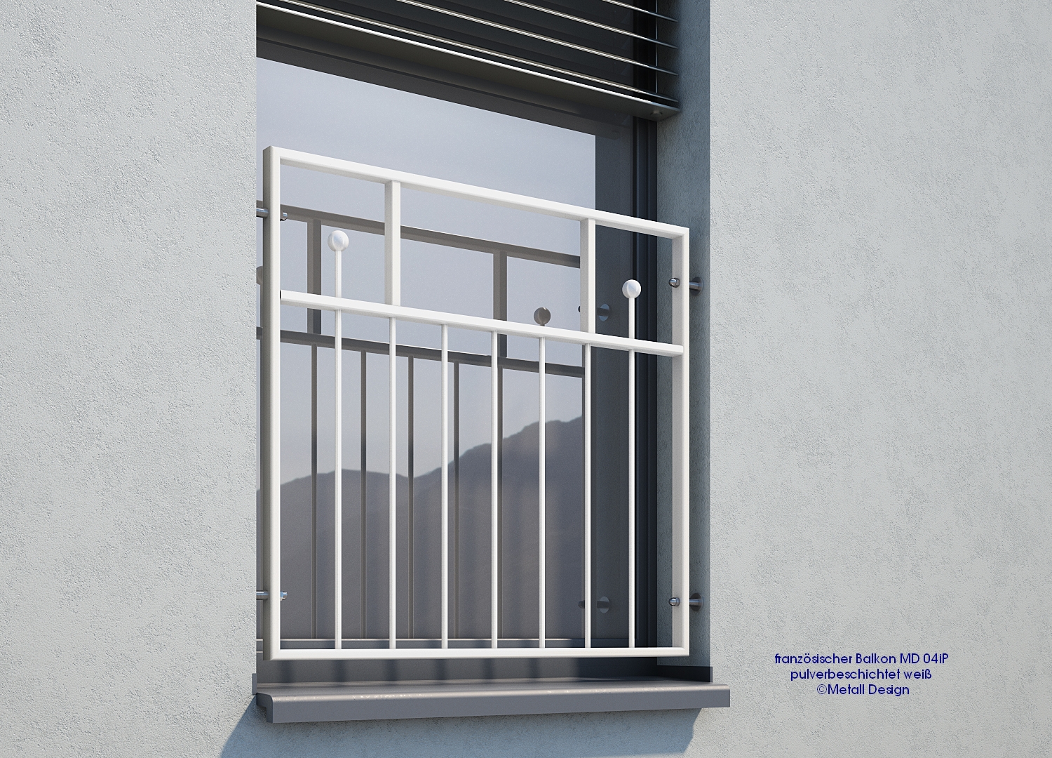 französischer Balkon pulverbeschichtet MD 04iP weiß RAL9016