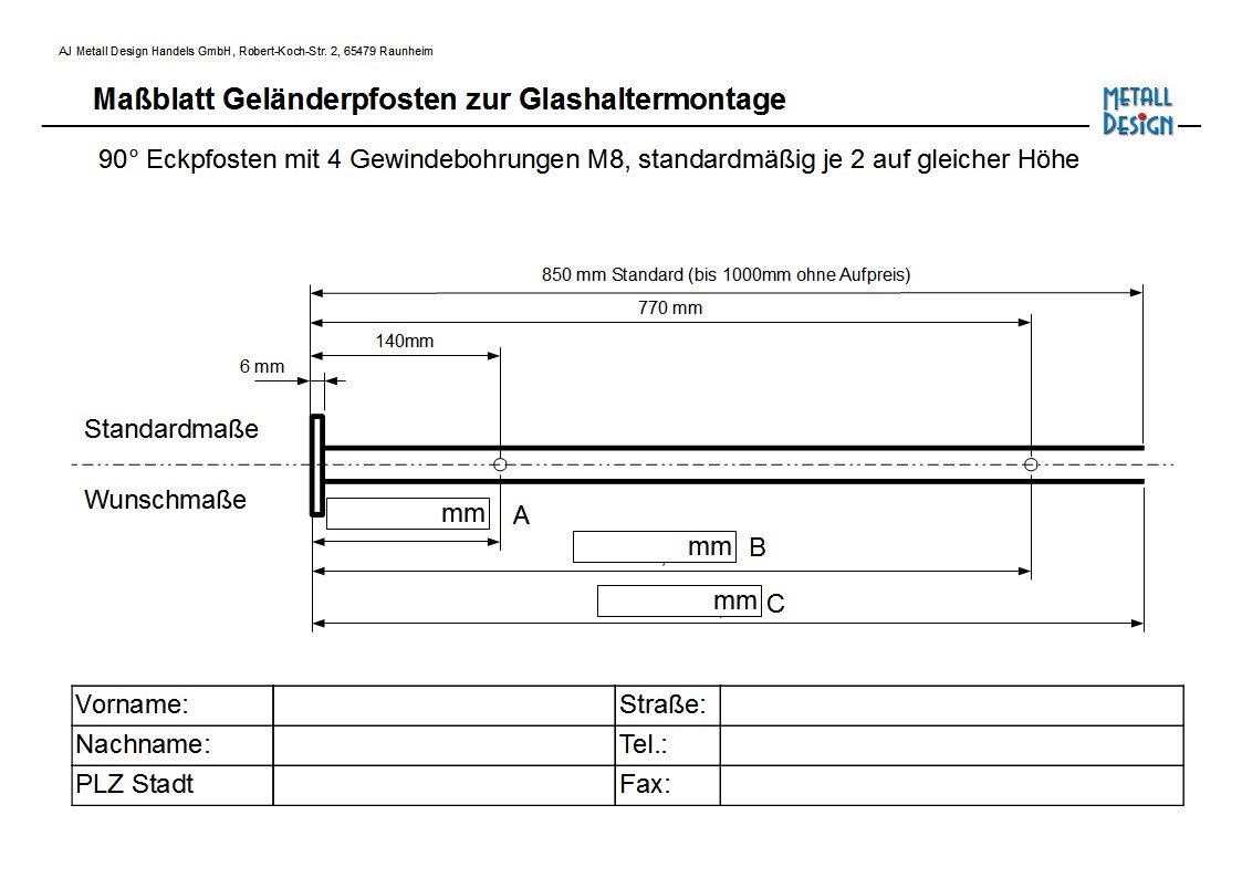 Glasgeländerpfosten Zeichnung