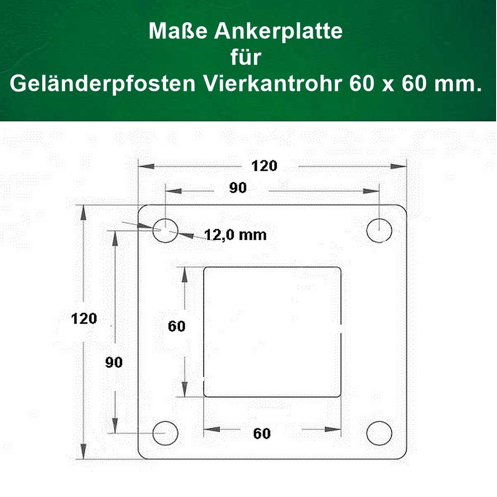 Ankerplatte Geänderpfosten Vierkantrohr 60 x 60 mm