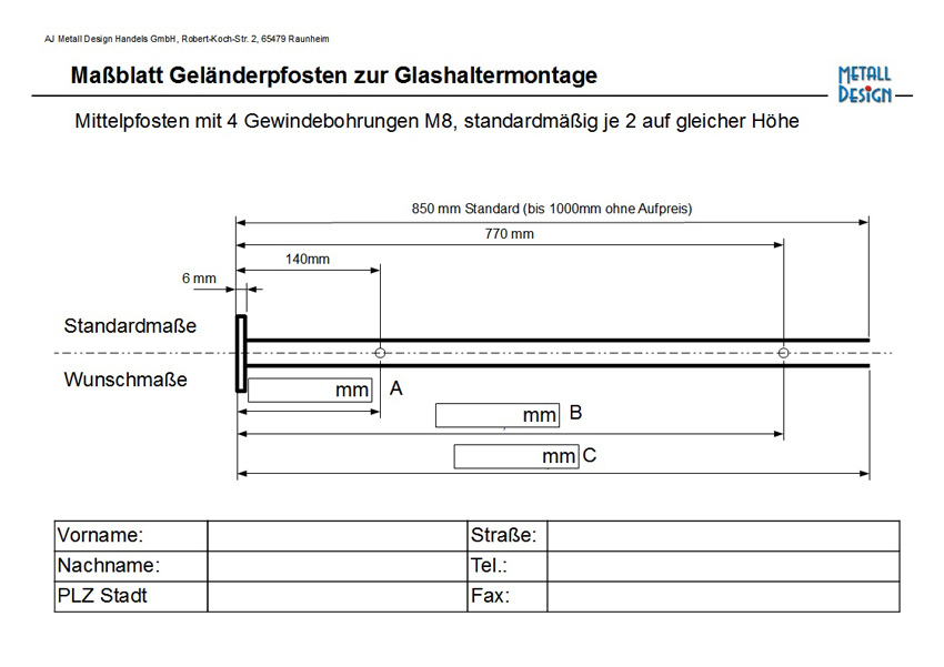 Geländerpfosten Glashalter Zeichnung