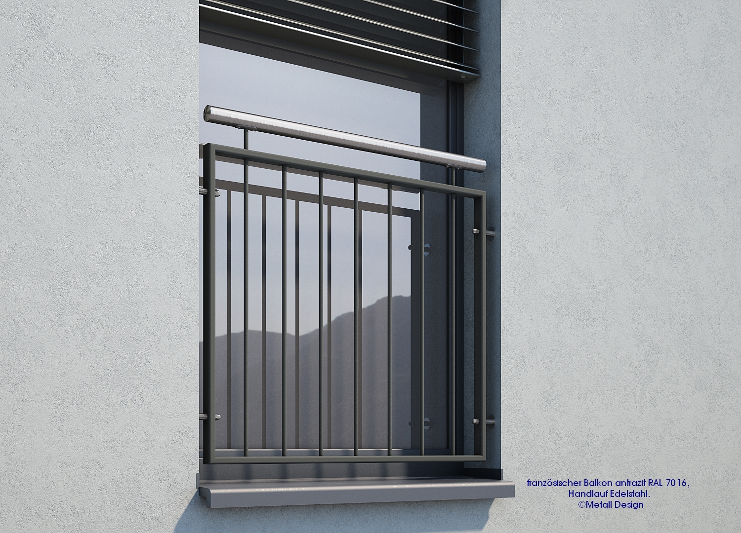 Französischer Balkon pulverbeschichtet anthrazitgrau in der Fensteröffnung RAL 7016