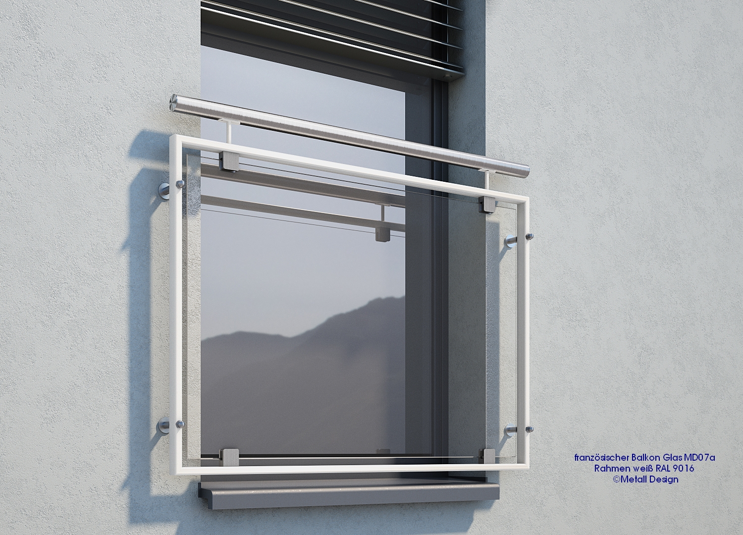 Französischer Balkon Glas weiß aufgesetzte Montage