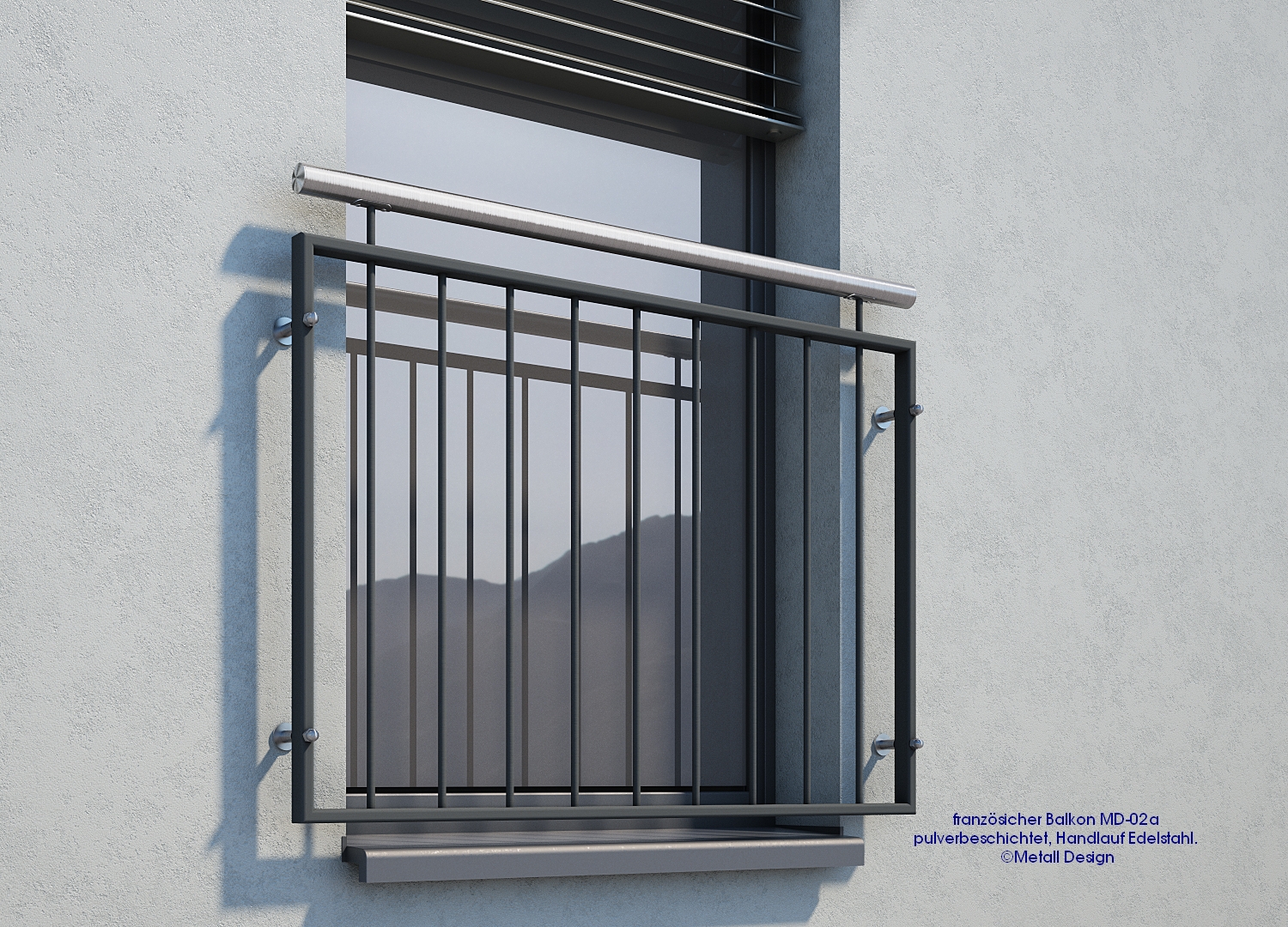 Französischer Balkon pulverbeschichtet MD 02aP anthrazitgrau RAL7016 Handlauf Edelstahl