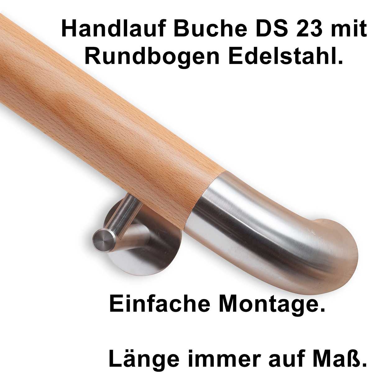 Handlauf aus Buche DS23, mit Endbogen Edelstahl