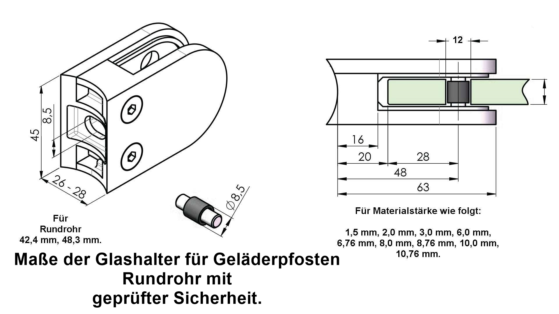 Glashalter zu unsereren Geländerpfosten Zeichnung