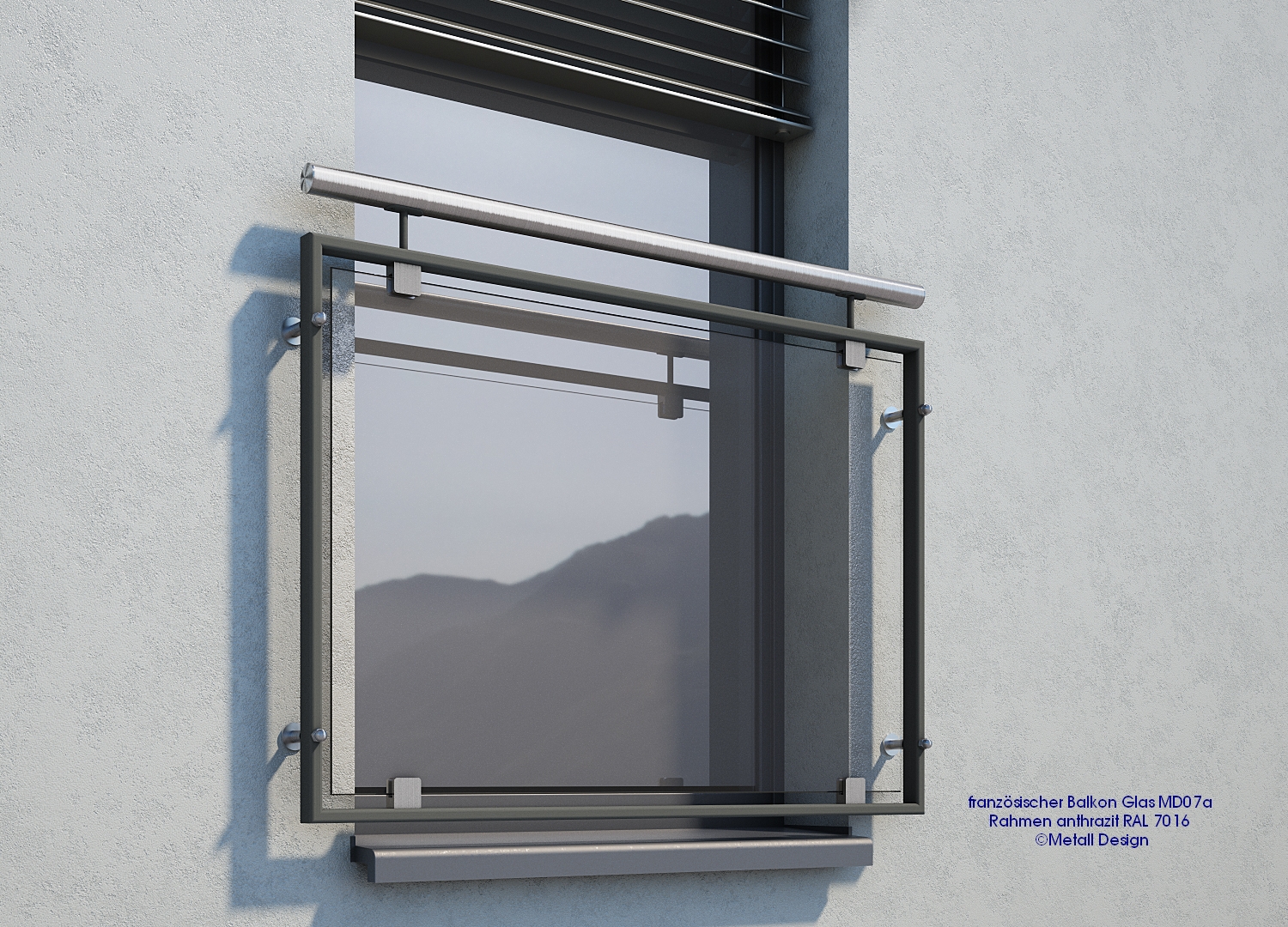 Französischer Balkon Glas anthrazitgrau pulverbeschichtet MD07aP RAL 7016