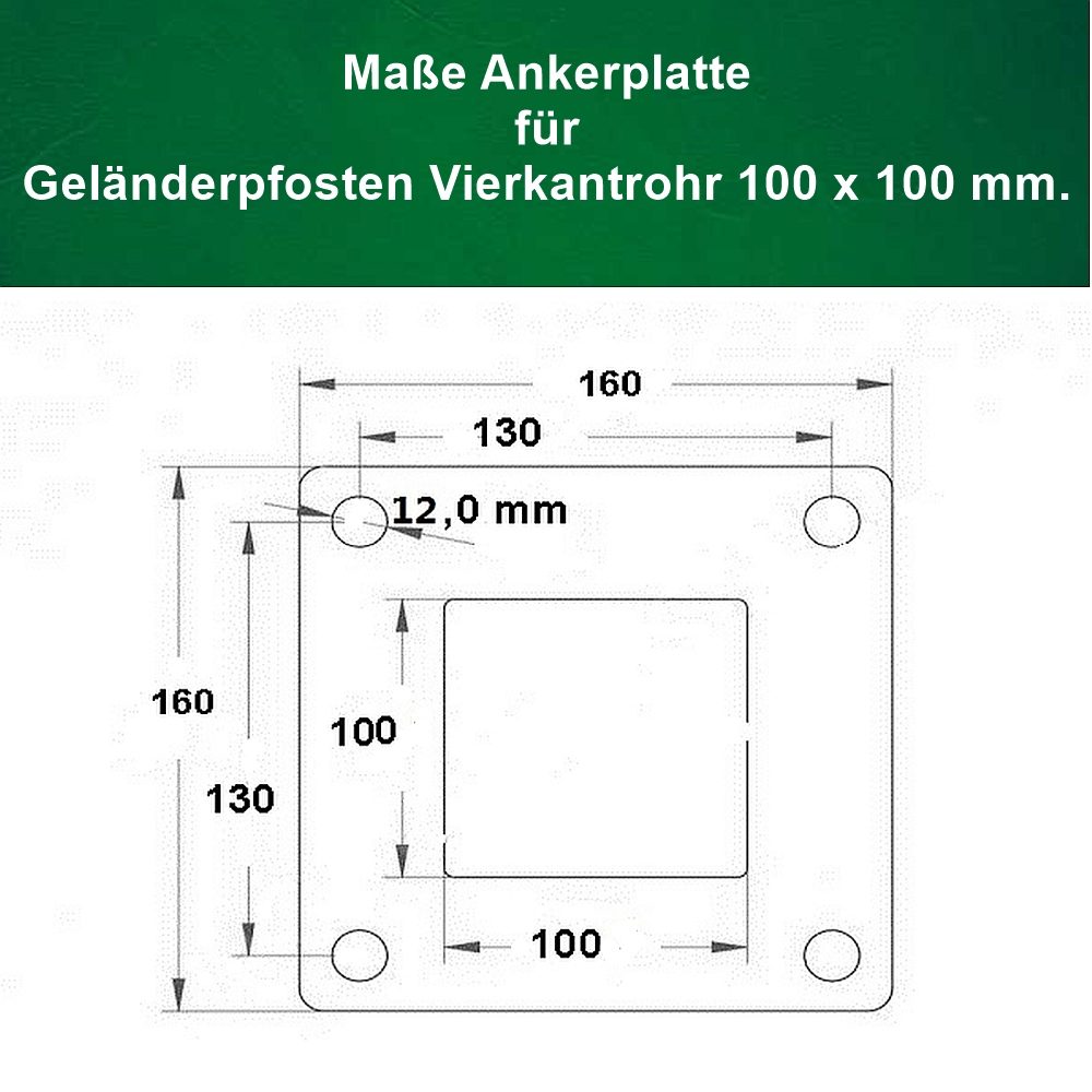 Ankerplatte Geänderpfosten Vierkantrohr 100 x 100 mm