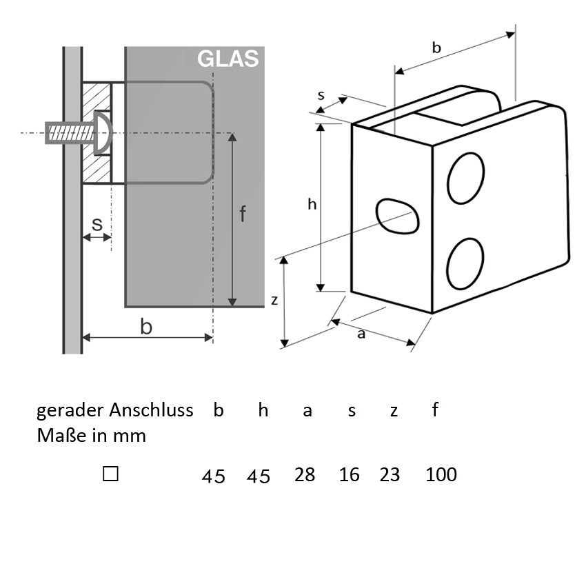 Glashalter, Plattenhalter 45 x 45 mm aus Edelstahl G02