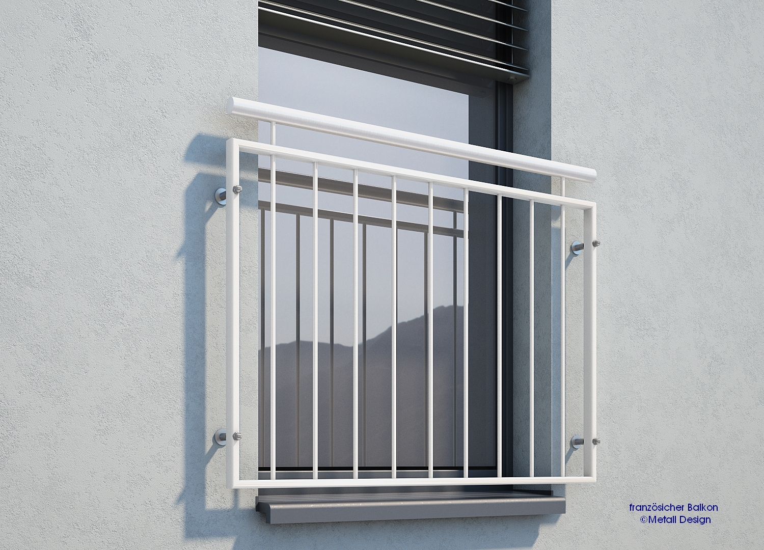 Französischer Balkon weiß pulverbeschichtet MD 02aP, RAL9016.