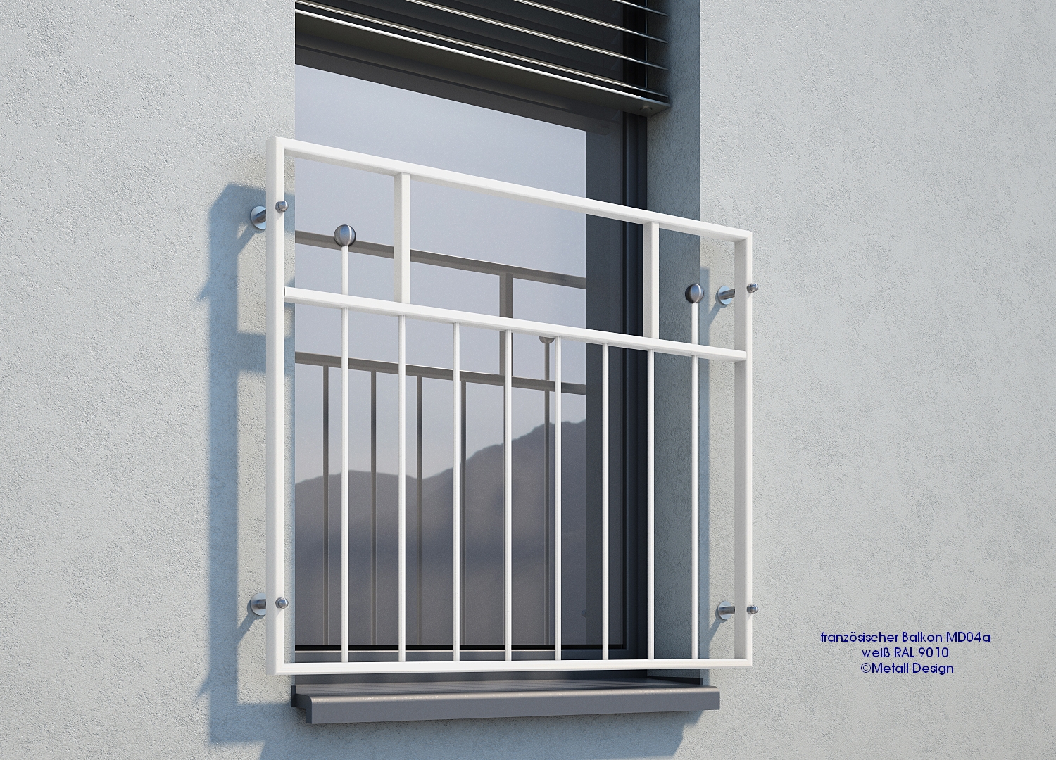 Französischer Balkon pulverbeschichtet MD 04aP weiß RAL9016