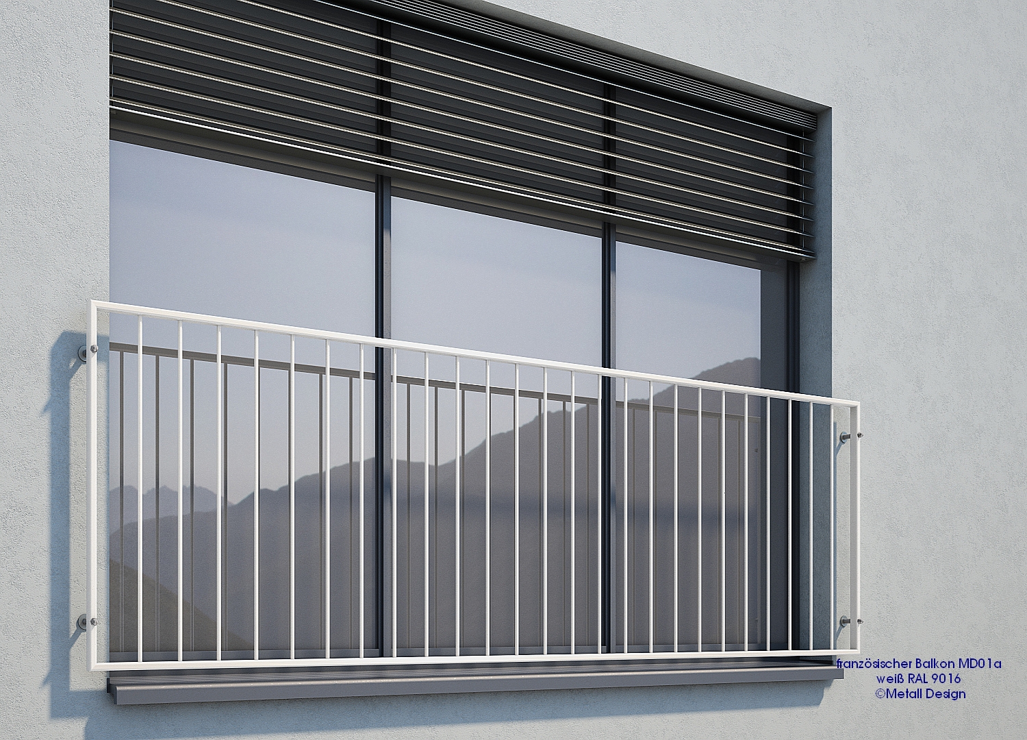 französischer Balkon MD01 pulverbeschichtet weiß RAL 9016