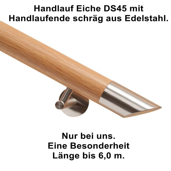 Handlauf Eiche Enden Schräg aus Edelstahl