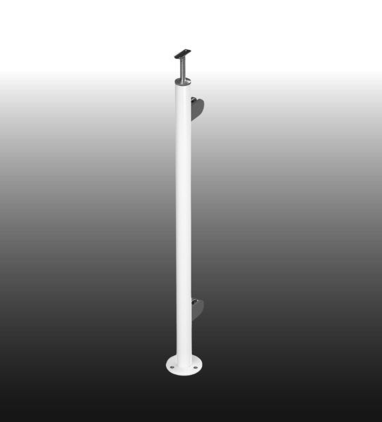 Geländerpfosten pulverbeschichtet weiß, RAL 9016 Glasgeländer Endpfosten Glasgeländer