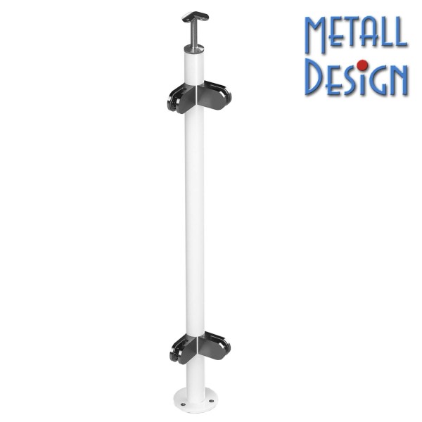 Glasgeländer Eckpfosten pulverbeschichtet weiß RAL 9016 Glasgeländer Eckpfosten pulverbeschichtet weiß RAL 9016