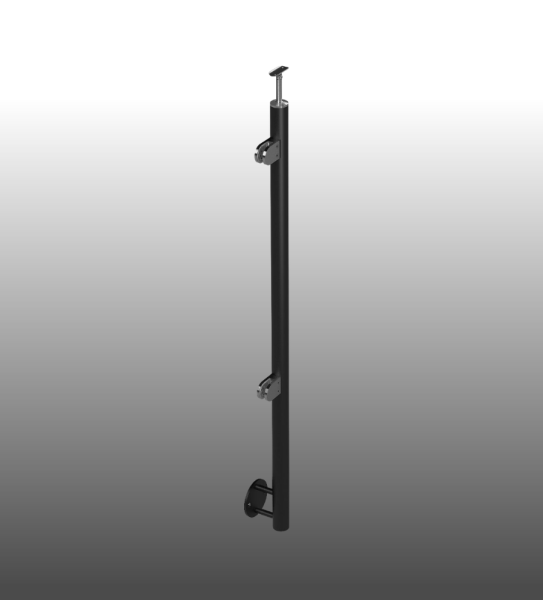 Glasgeländerpfosten pulverbeschichtet anthrazitgrau, RAL 7016 Endpfosten rechts.