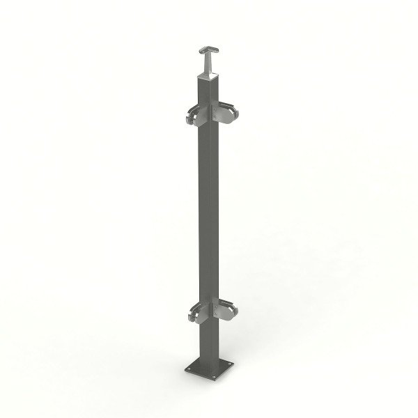 Eckpfosten pulverbeschichtet DB703 Glasgeländer Vierkantrohr aufgesetzte Montage Eckpfosten pulverbeschichtet DB703 Glasgeländer Vierkantrohr aufgesetzte Montage