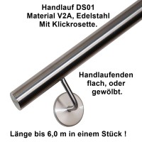 Handlauf Edelstahl DS01, mit Abdeckrosette. Handlauf Edelstahl DS01, mit Abdeckrosette.