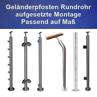 Geländer Edelstahl Stufen Pfosten mit 2 Glashalter 400 