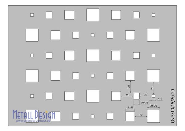 Lochblech Edelstahl Quadratlochung versetzt unterschiedliche Grössen