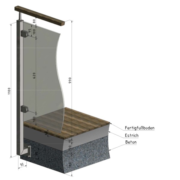 Geländerpfosten Edelstahl Vierkantrohr seitliche Montage Glasgeländer Endpfosten Geländerpfosten Edelstahl Vierkantrohr seitliche Montage Glasgeländer Endpfosten