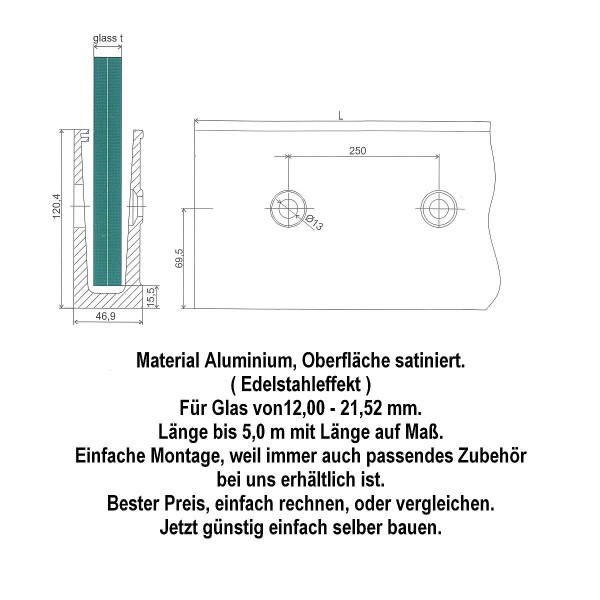 Ganzglasgeländer seitliche Montage Nr.04