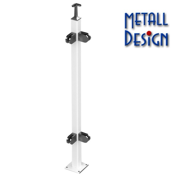 Geländerpfosten Vierkantrohr pulverbeschichtet, aufgesetzte Montage weiß . Geländerpfosten Vierkantrohr pulverbeschichtet, aufgesetzte Montage weiß .