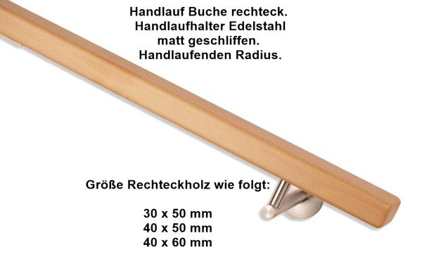 Handlauf Buche Rechteck, Länge auf Maß, alle Größen.