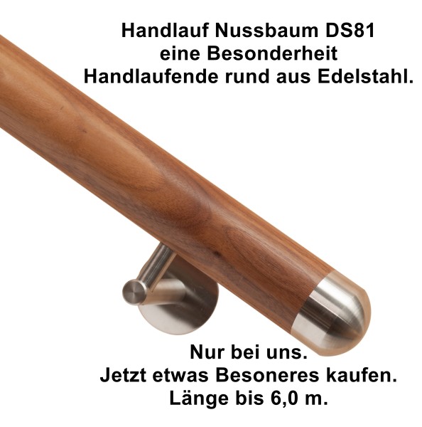 Handlauf Nussbaum DS81 Handlaufenden Edelstahl rund