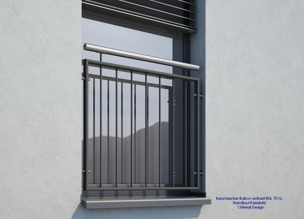Französischer Balkon, anthrazitgrau, RAL 7016, Handlauf Edelstahl. Französischer Balkon, anthrazitgrau, RAL 7016, Handlauf Edelstahl.
