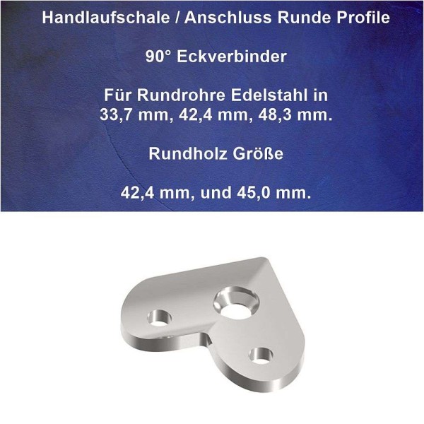 Anschlussplatte Handlauf und Geländer Rundrohr 90° Eckverbinder.