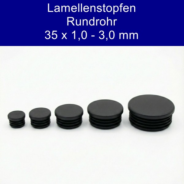 Rundrohr Lamellenstopfen Schwarz 35,0x1-3 mm Kunststoff