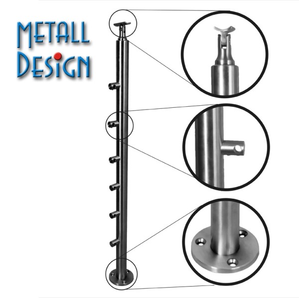 Geländerpfosten für Relinggeländer mit 6 Querstabhaltern.