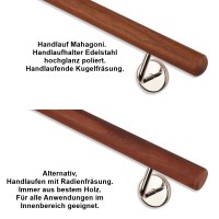 Handlauf Mahagoni, Handlaufhalter Edelstahl hochglanz poliert Handlauf Mahagoni, Handlaufhalter Edelstahl hochglanz poliert
