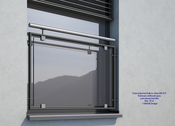 Französischer Balkon Glas pulverbeschichtet pulverbeschichtet anthrazitglau RAL 7016 Französischer Balkon Glas pulverbeschichtet pulverbeschichtet anthrazitglau RAL 7016