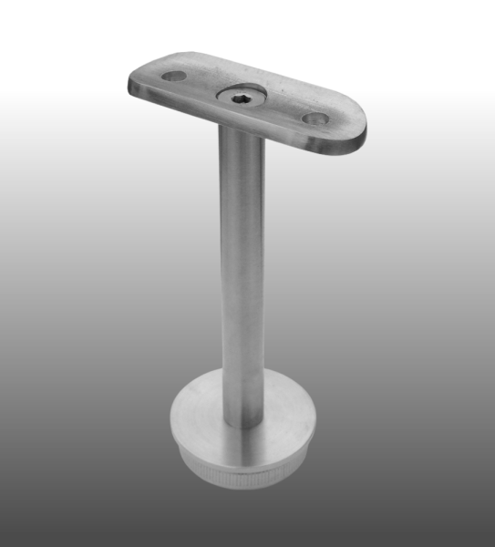 Rohrstütze Edelstahlrohr rund mit Montageplatte lang für Handlauf Holz