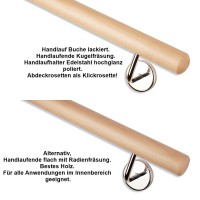 Handlauf Buche Handlaufhalter Edelstahl Hochglanz Handlaufende Kugel oder flach. Handlauf Buche Handlaufhalter Edelstahl Hochglanz Handlaufende Kugel oder flach.