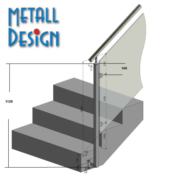 Geländerpfosten Treppengeländer Vierkantrohr seitliche montage Glasgeländer VGST-01 Geländerpfosten Treppengeländer Vierkantrohr seitliche montage Glasgeländer VGST-01