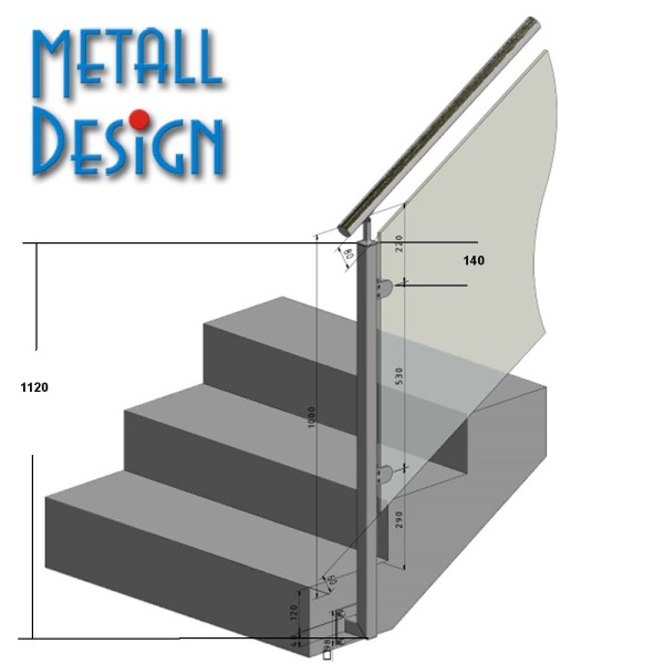 Geländerpfosten Treppengeländer Vierkantrohr seitliche montage Glasgeländer VGST-01