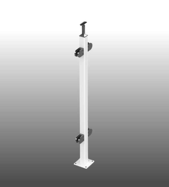 Geländerpfosten Vierkantrohr aufgesetzte Montage weiß RAL9016 Mittelpfosten.