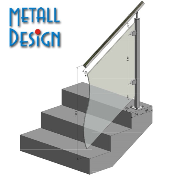 Geländerpfosten Edelstahl Vierkantrohr, Glasgeländer Treppe. Geländerpfosten Edelstahl Vierkantrohr, Glasgeländer Treppe.