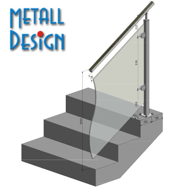 Geländerpfosten Edelstahl Vierkantrohr, Glasgeländer Treppe.