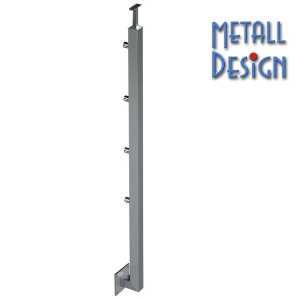 Geländerpfosten Edelstahl Vierkantrohr, seitliche Montage, 4 Querstabhalter. Geländerpfosten Edelstahl Vierkantrohr, seitliche Montage, 4 Querstabhalter.