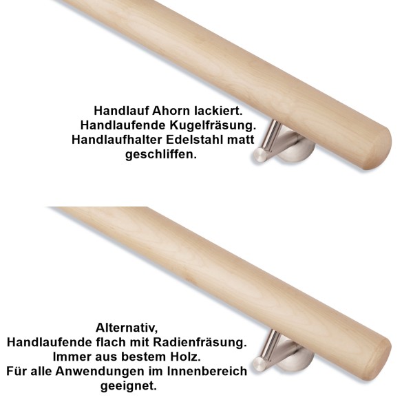 Handlauf Ahorn rund Handlaufhalter Edelstahl fein geschliffen 03.