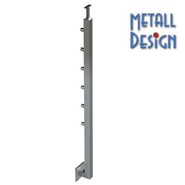 Geländerpfosten Edelstahl Vierkantrohr, seitliche Montage, 6 Querstabhalter. Geländerpfosten Edelstahl Vierkantrohr, seitliche Montage, 6 Querstabhalter.