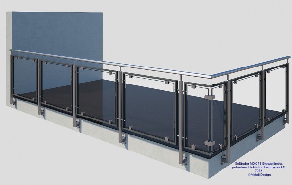 Geländer Glas pulverbeschichtet anthrazitgrau MD07S Geländer Glas pulverbeschichtet anthrazitgrau MD07S