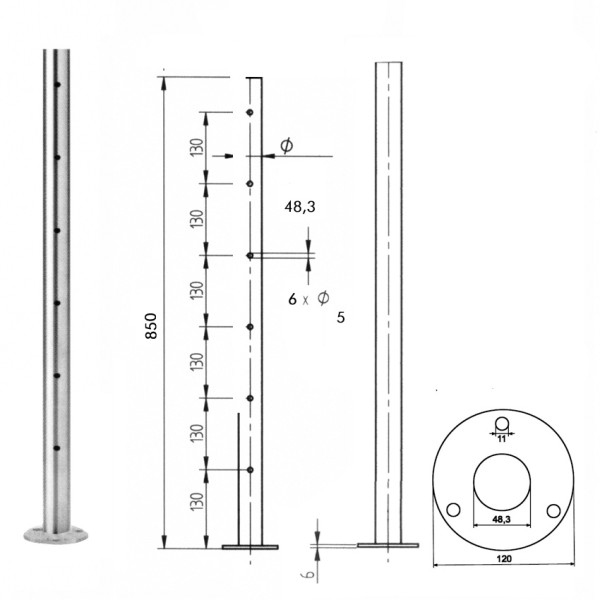 Geländerpfosten Edelstahl Basis 48,3