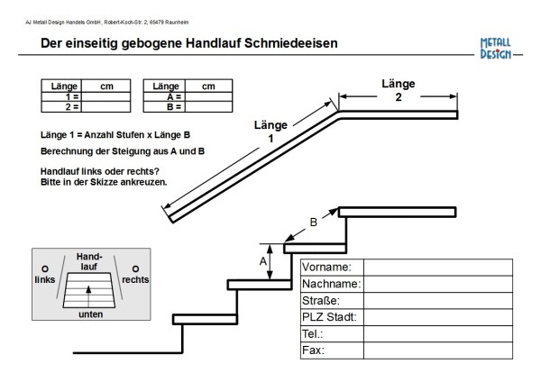 Abwinklung einseitig gebogen Handlauf Schmiedeeisen