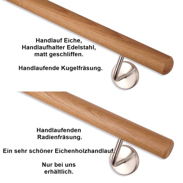 Holzhandlauf Eiche Handlaufhalter Edelstahl matt geschliffen. Holzhandlauf Eiche Handlaufhalter Edelstahl matt geschliffen.